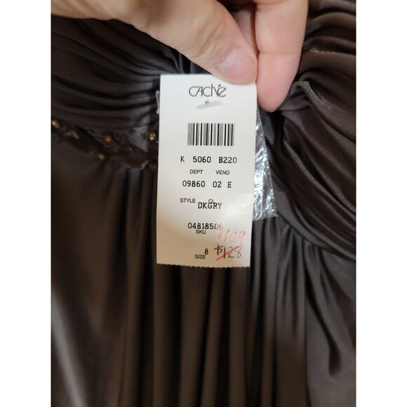 NWT Cache Ombre One Shoulder Beaded Detail Cocktail Party Dress Gray Size 8 - Picture 4 of 10